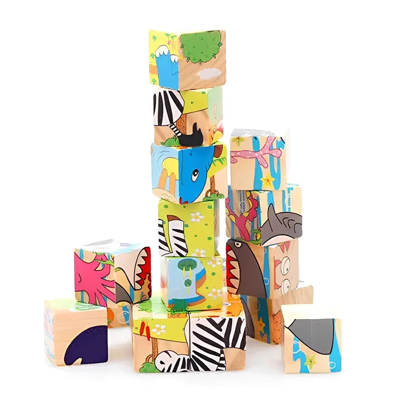 Puzzle en bois peint sur Six côtés, blocs de construction d'animaux de la circulation tridimensionnels, jouets d'éducation précoce Montessori TMZ