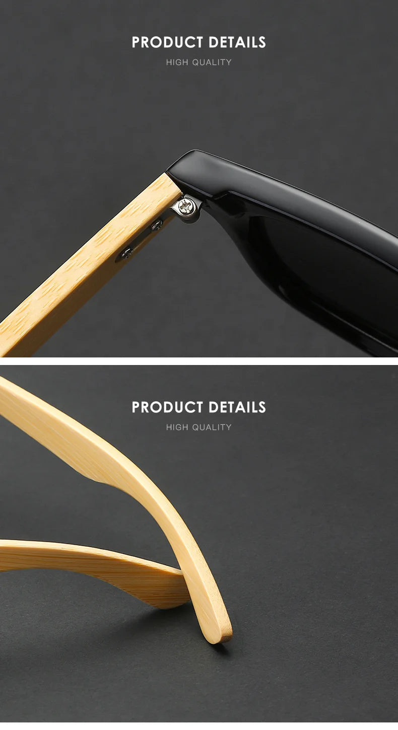 Lunettes de soleil en bois de bambou à la mode pour hommes et femmes, classiques carrées, Vintage, pour la conduite, noires, pour la pêche, UV400