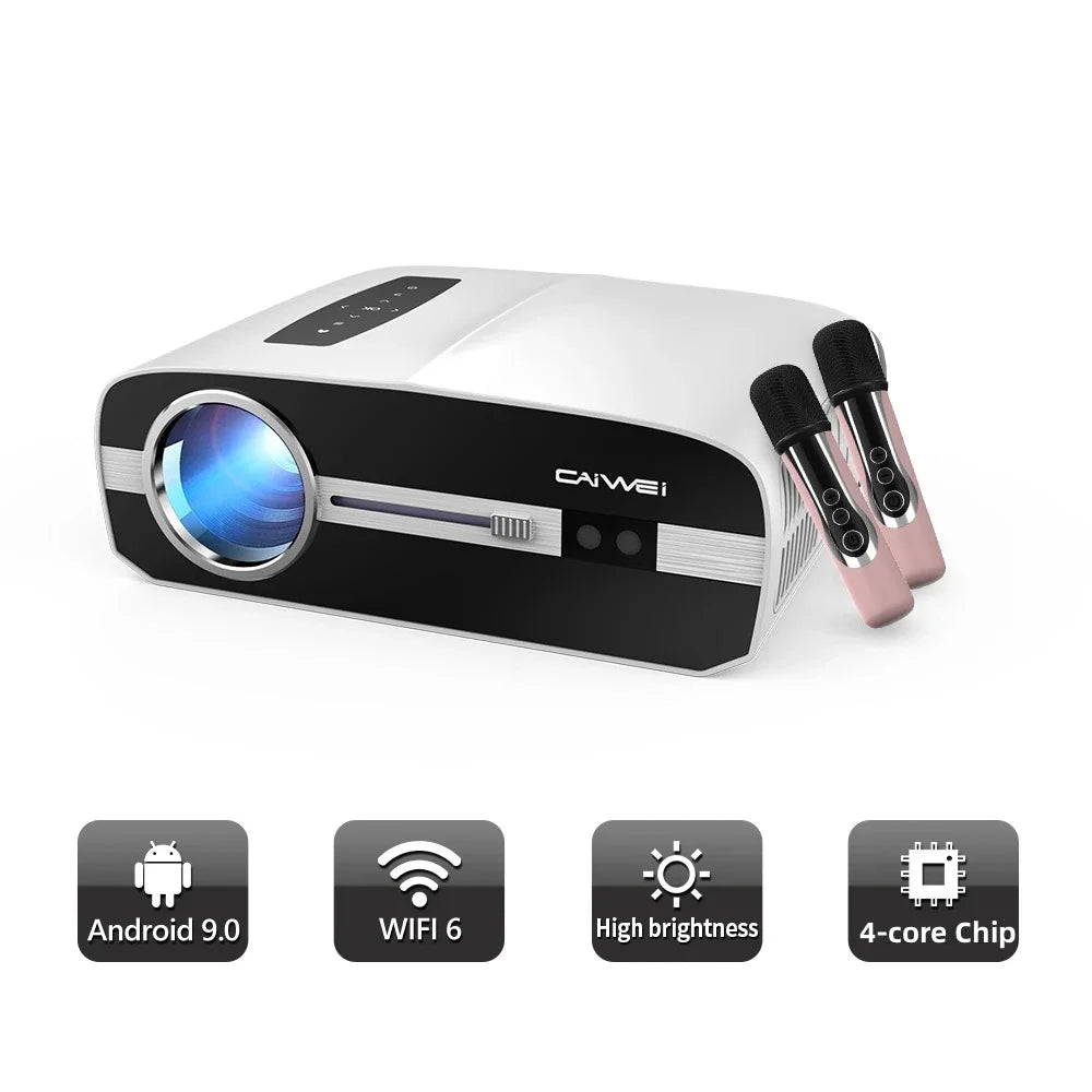 Projecteur Android Smart TV 4K projecteur de lumière du jour à mise au point automatique pour films Home cinéma WIFI 6 projecteur de faisceau ANSI 3000 avec karaoké