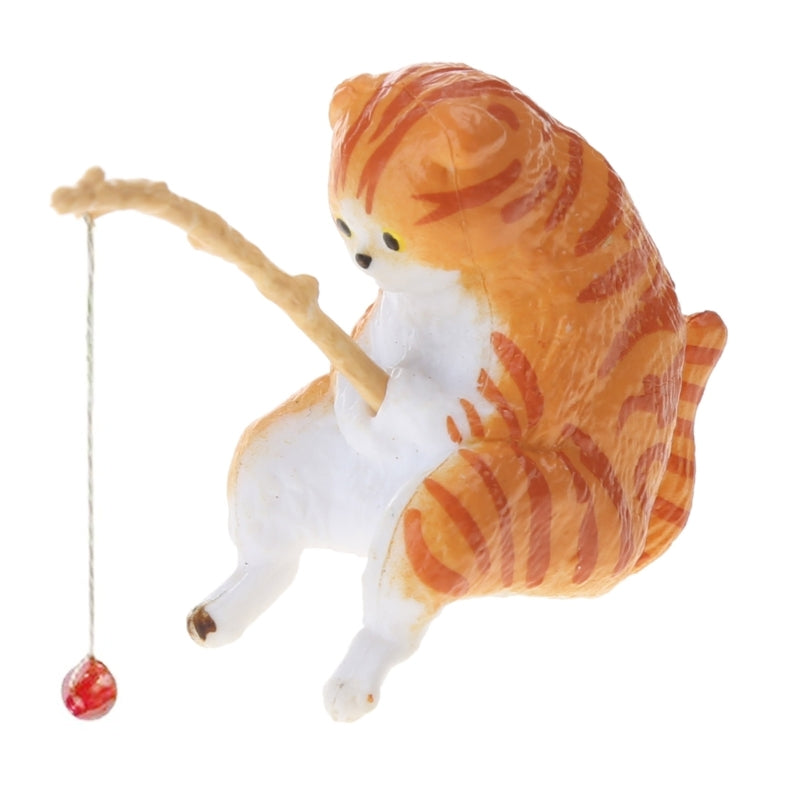 Ornements de chat de pêche, Mini Figurine en résine, aménagement paysager d'aquarium, dessin animé