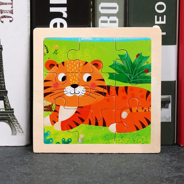 Puzzle en bois de petite taille, jouets Montessori pour bébé, jeu de société 3D, jouets éducatifs, cadeau pour enfants, 9 pièces