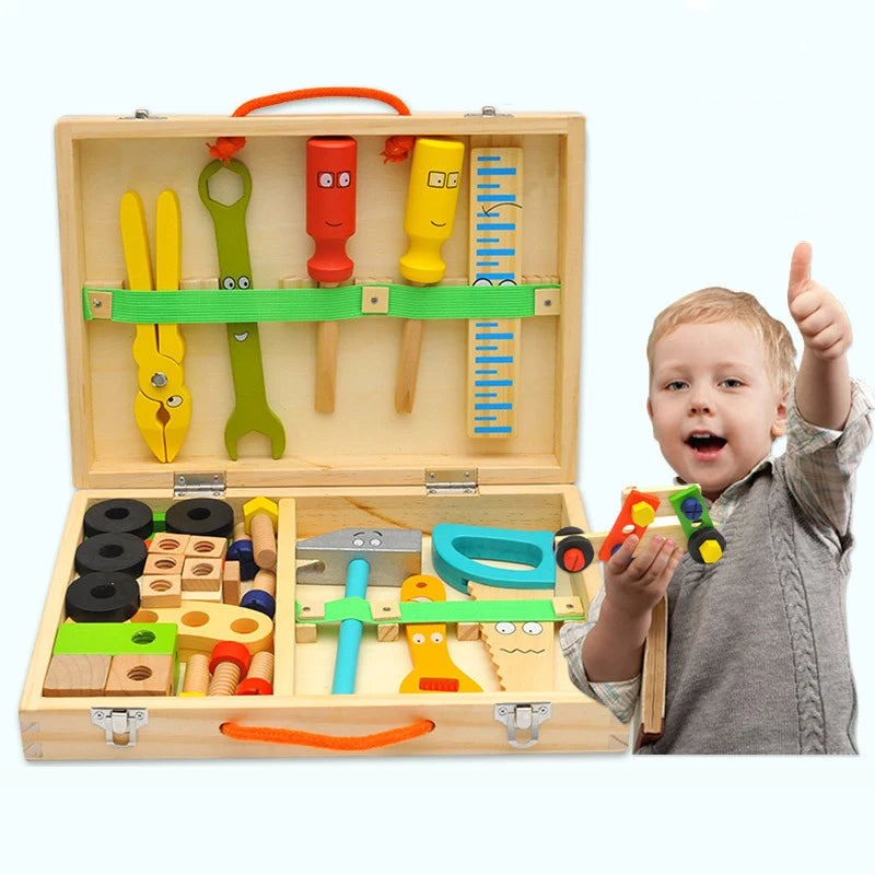 Jouets éducatifs Montessori pour enfants, boîte à outils en plastique et bois, ensemble de jeu de Simulation, assemblage de vis d'écrou, outil de charpentier de Simulation