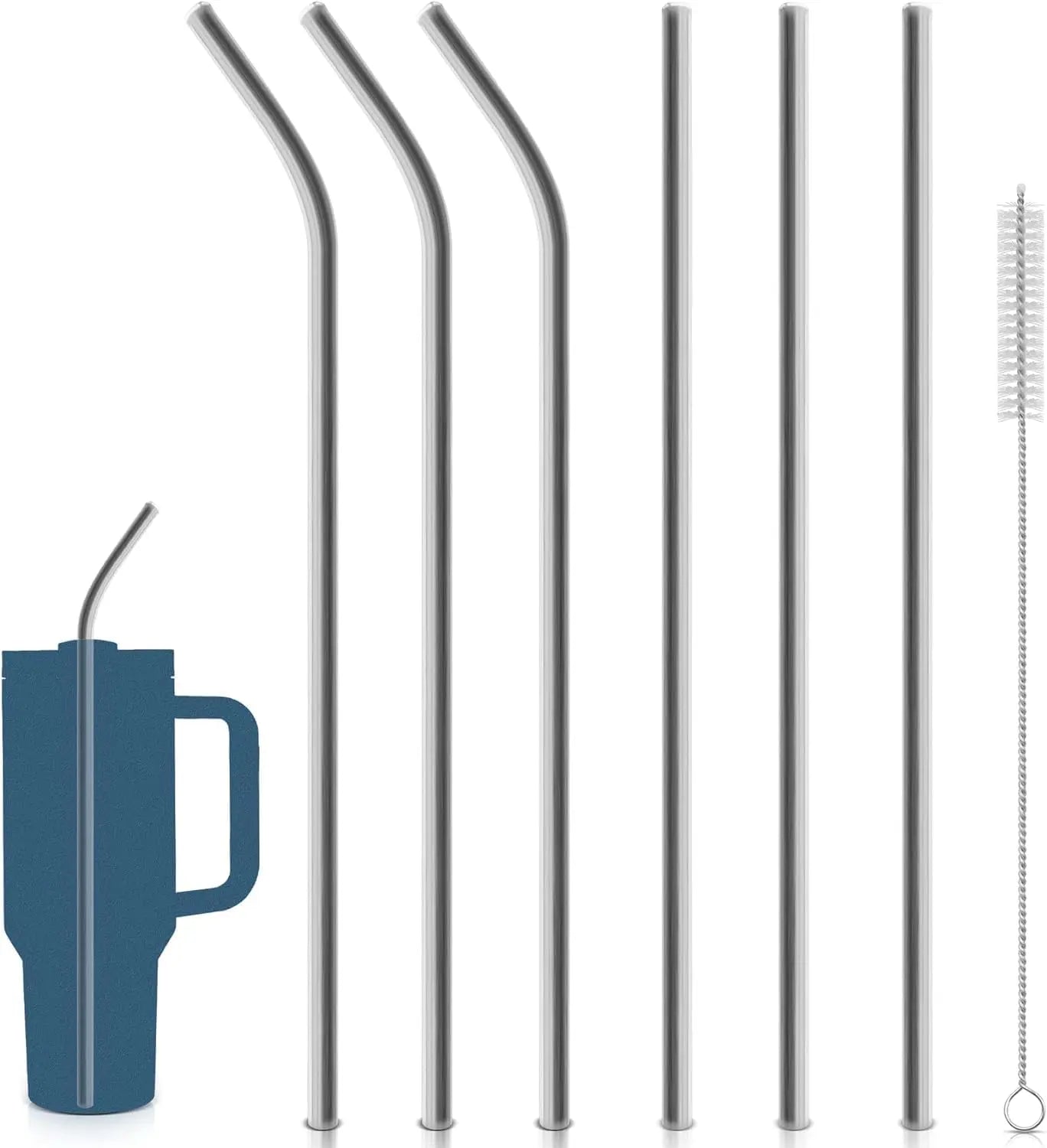 Remplacement de paille en acier inoxydable, 6 pailles métalliques réutilisables avec brosse de nettoyage, Compatible avec la tasse Stanley de 30/40oz