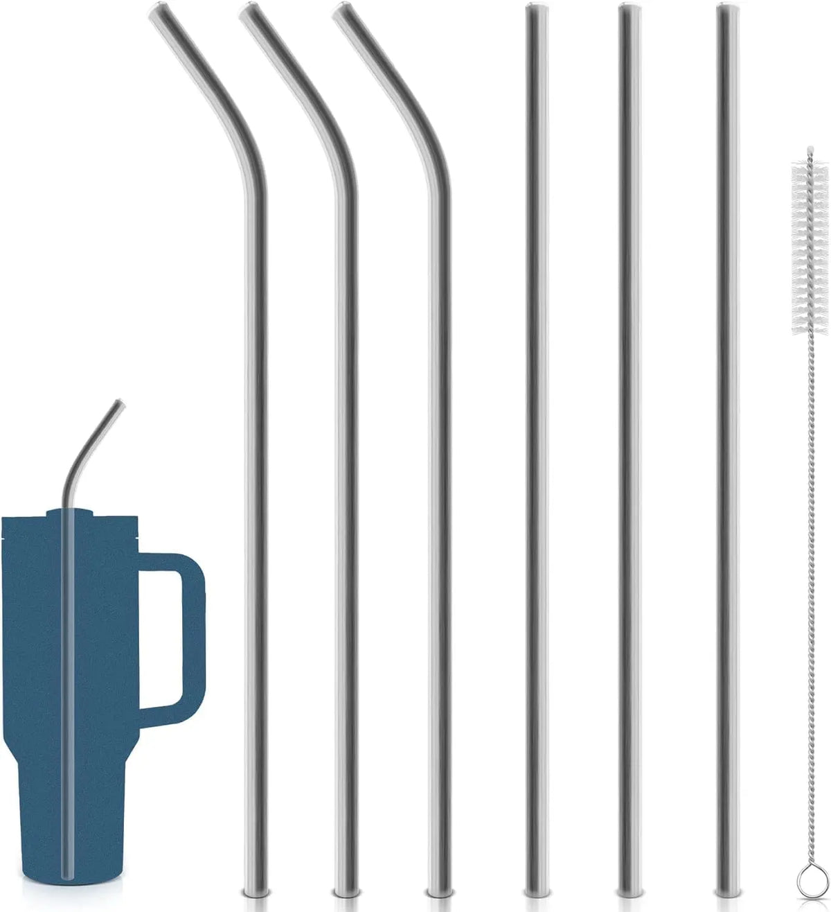 Remplacement de paille en acier inoxydable, 6 pailles métalliques réutilisables avec brosse de nettoyage, Compatible avec la tasse Stanley de 30/40oz