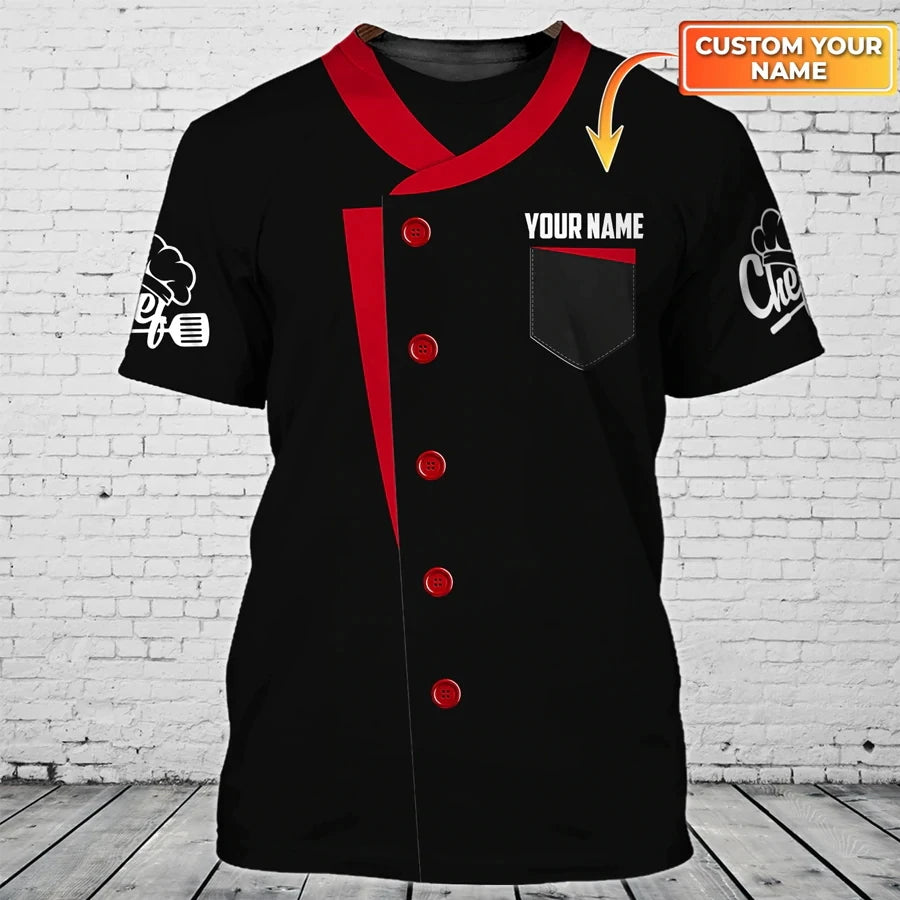 Uniforme de travail de chef pour hommes, T-shirt avec nom personnalisé, impression 3D, décontracté, 2023, séchage rapide et respirant, grande taille