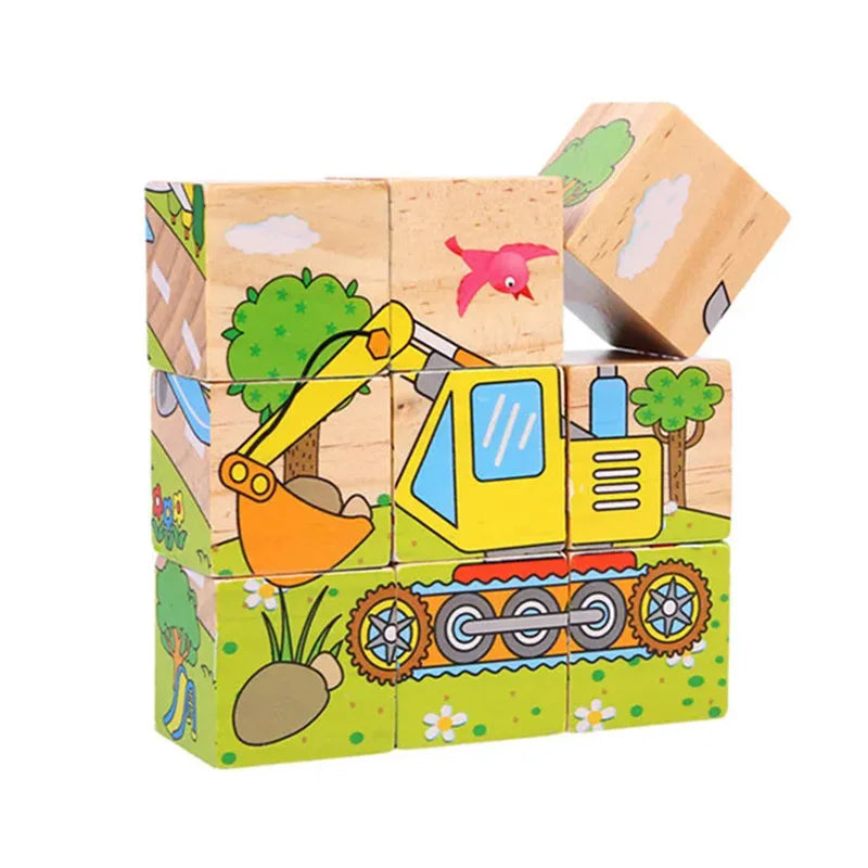 Puzzle en bois peint sur Six côtés, blocs de construction d'animaux de la circulation tridimensionnels, jouets d'éducation précoce Montessori TMZ