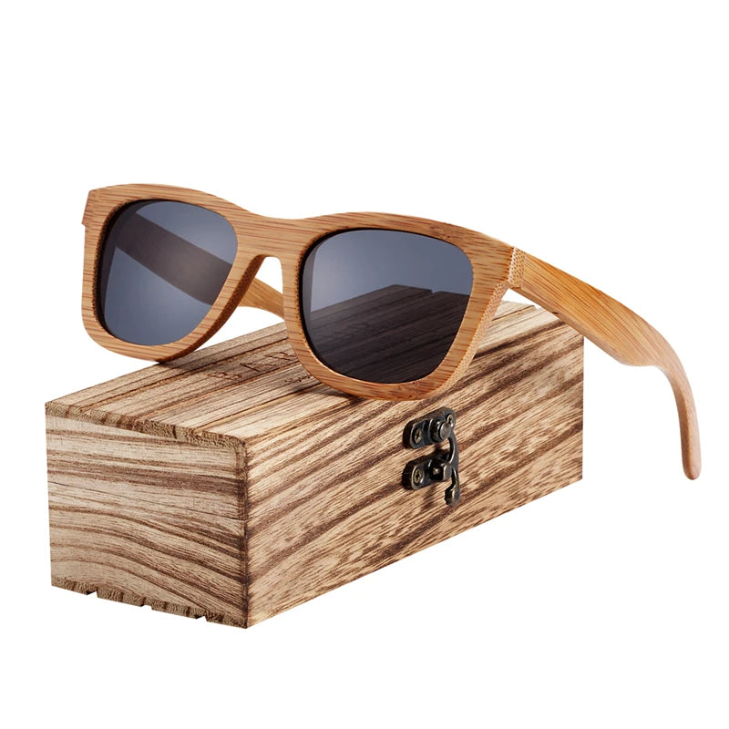 Lunettes de soleil en bambou pour hommes et femmes, rétro Vintage, en bois, verres polarisés à revêtement miroir
