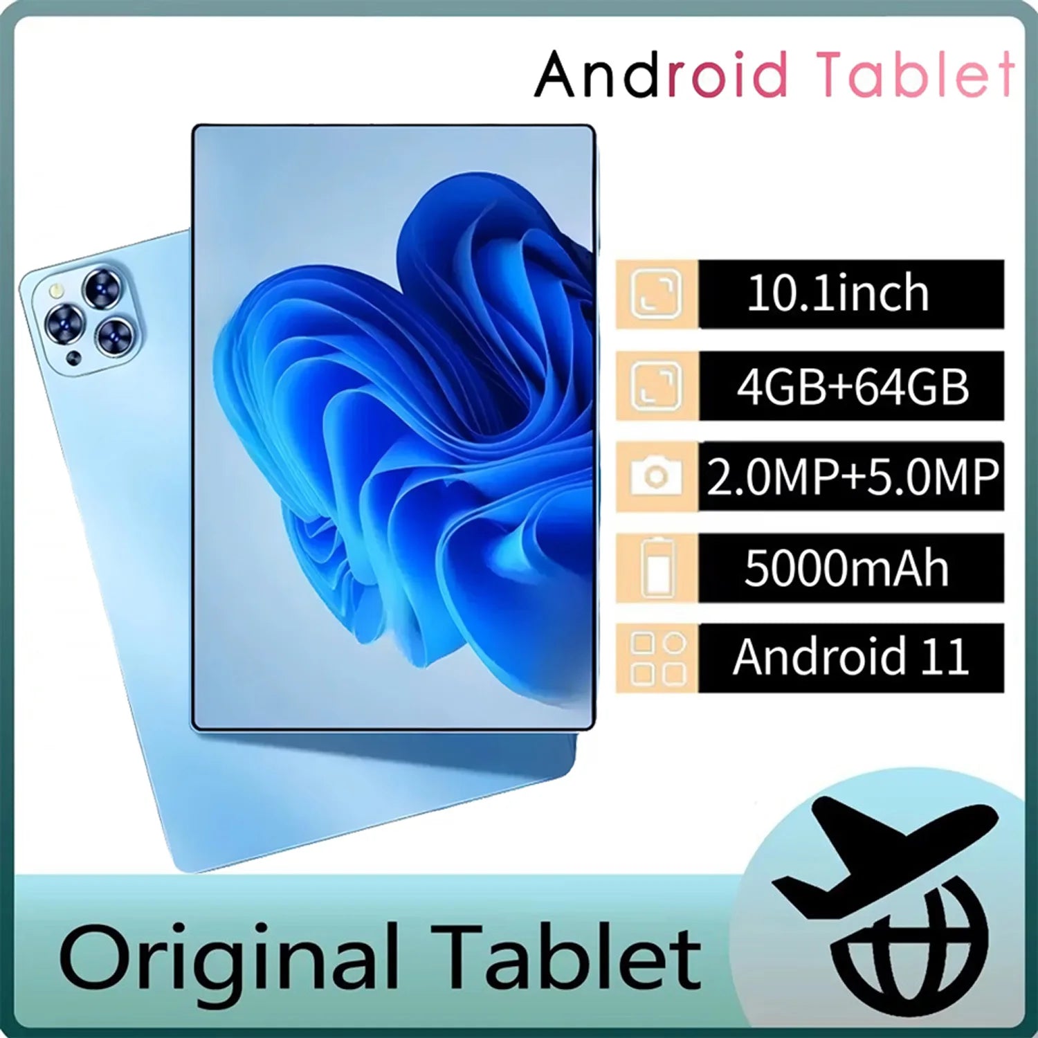 Tablette Android 11.0 de 10.1 Pouces, Octa Core, 4 Go de RAM, 64 Go de ROM, Dean, Double EpiCalls, Wi-Fi, Bluetooth, Version Globale, Mini PC Ultra Mince