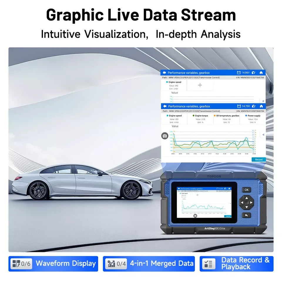 TOPDON ArtiDiag600 Elite Scanner de Diagnostic de voiture à système complet OBD2 13 Services de Maintenance FCA AutoAuth, outil de numérisation automobile