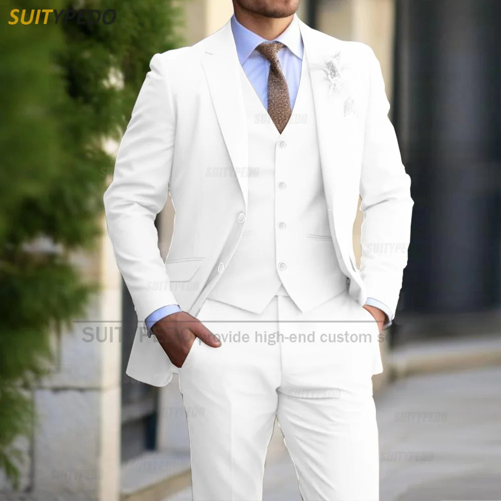 Men's formal banquet business suit set, elegant outfits for grooms, wedding parties, proms, slim fit, blazer, vest, trousers, 3 pieces