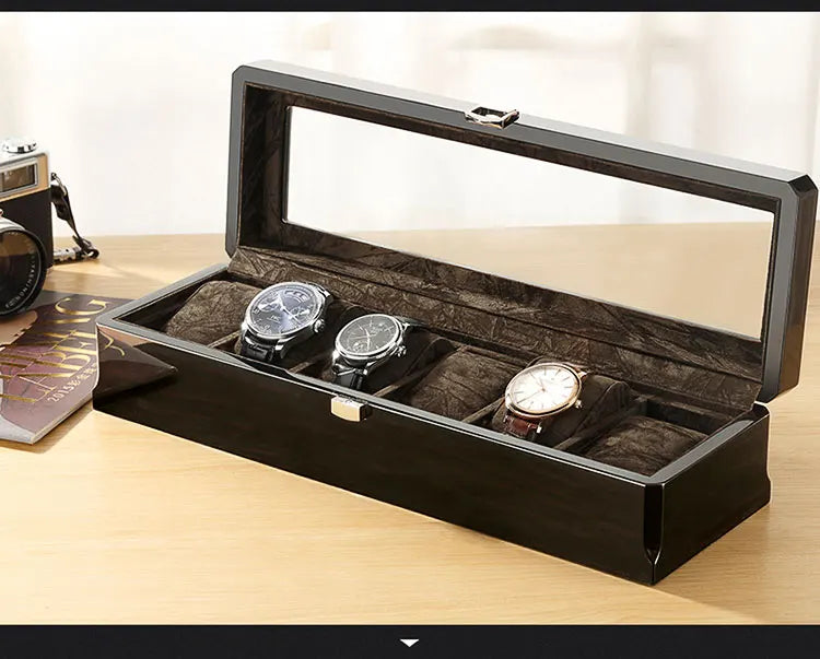 Boîtes à Montres en Bois Noir à 6 Fentes pour Homme, Présentoir de Magasin, Pratique, Rangement de Bijoux