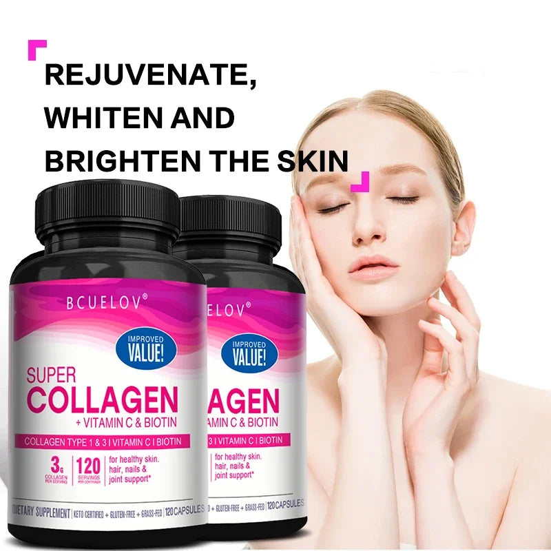 Collagène + Vitamine C plus Biotine, Soutien Anti-âge, Anant Anticontinuité, Éclaircissant, Peau, Cheveux & Supplément N64., 120 Capsules