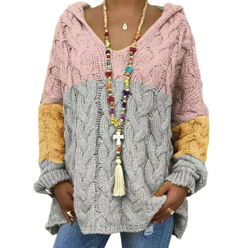20 Colors Women's Loose Twist Knot Knitted Sweaters Autumn Winter Women's Hooded Knit Pullover Coats XXBLH-1058