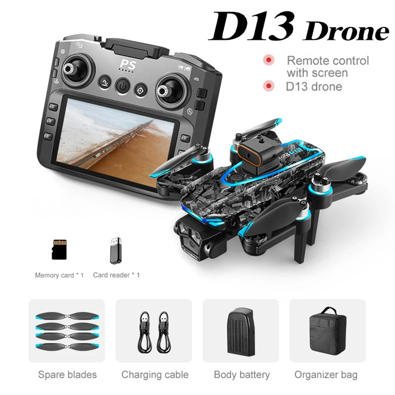 Nouveau Drone D13 4K professionnel trois caméras HD avec grand écran 5G WIFI FPV Dron flux optique sans brosse vol stationnaire pliable quadrirotor