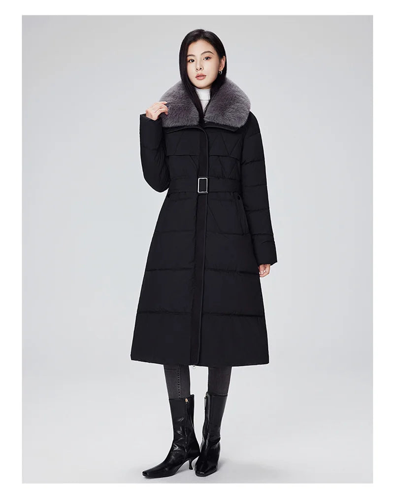 Parka d'hiver à col en fourrure pour femme, veste x-longue rembourrée en coton, manteau épais et chaud, Streetwear avec ceintures, vêtements d'extérieur Slim, à la mode, 2025