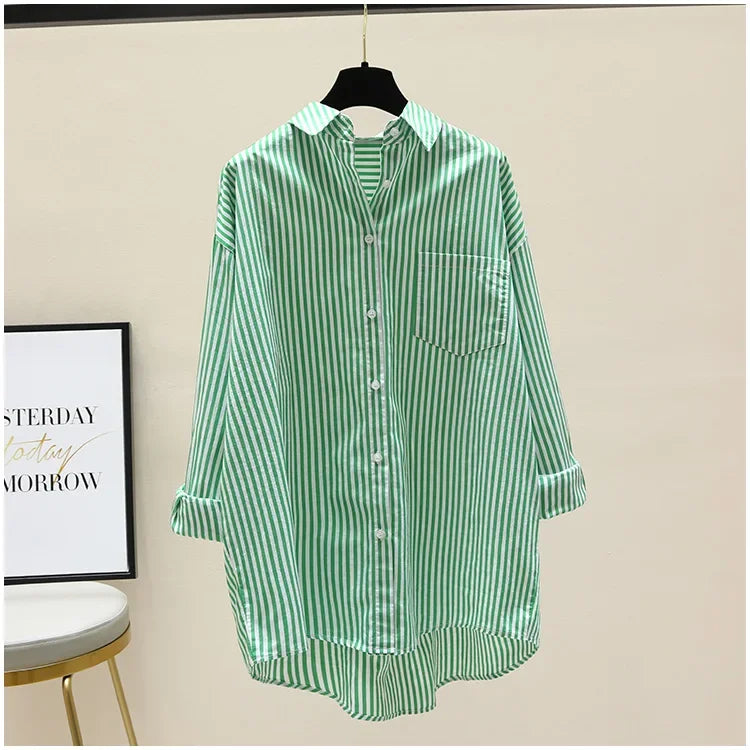 Chemise rayée femmes chemises été automne mode femme bureau dame chemisier ample à manches longues Protection solaire hauts chemises décontractées