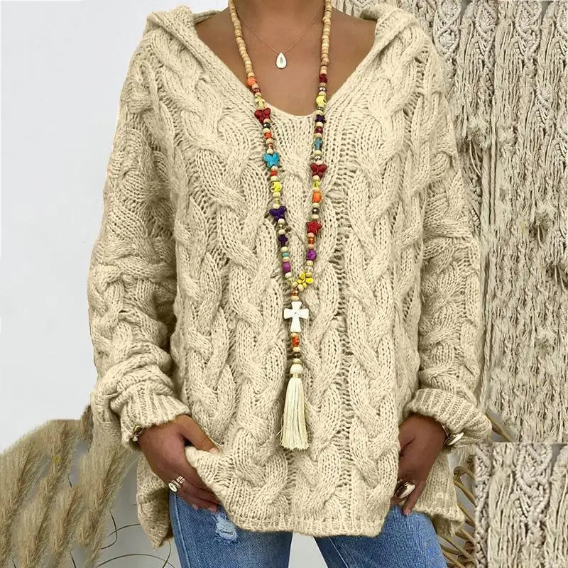 20 Colors Women's Loose Twist Knot Knitted Sweaters Autumn Winter Women's Hooded Knit Pullover Coats XXBLH-1058