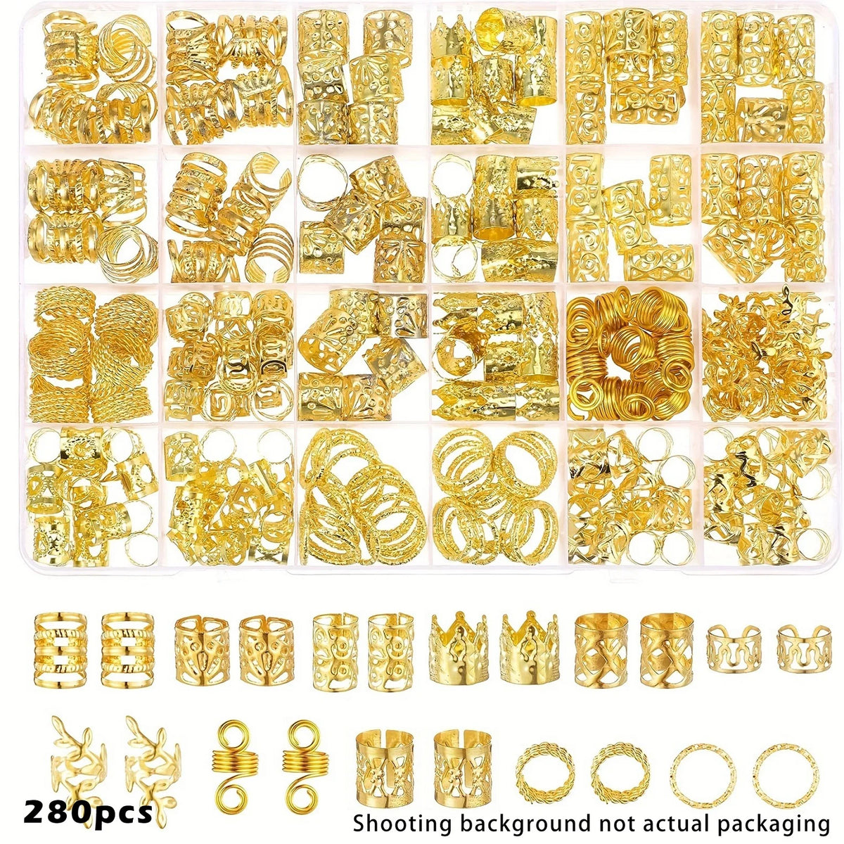Ensemble d'accessoires pour cheveux en alliage unisexe, style bohème élégant, motifs creux et perlés, forme ronde, bijoux de cheveux décoratifs, 280 pièces