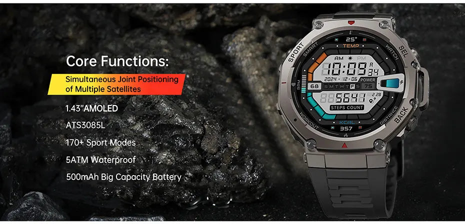 Montre intelligente pour t-rex 3 GPS Smartwatch AMOLED écran tactile 5ATM boussole extérieure moniteur de Sport de Fitness intelligent montre pour hommes pourXiaomi