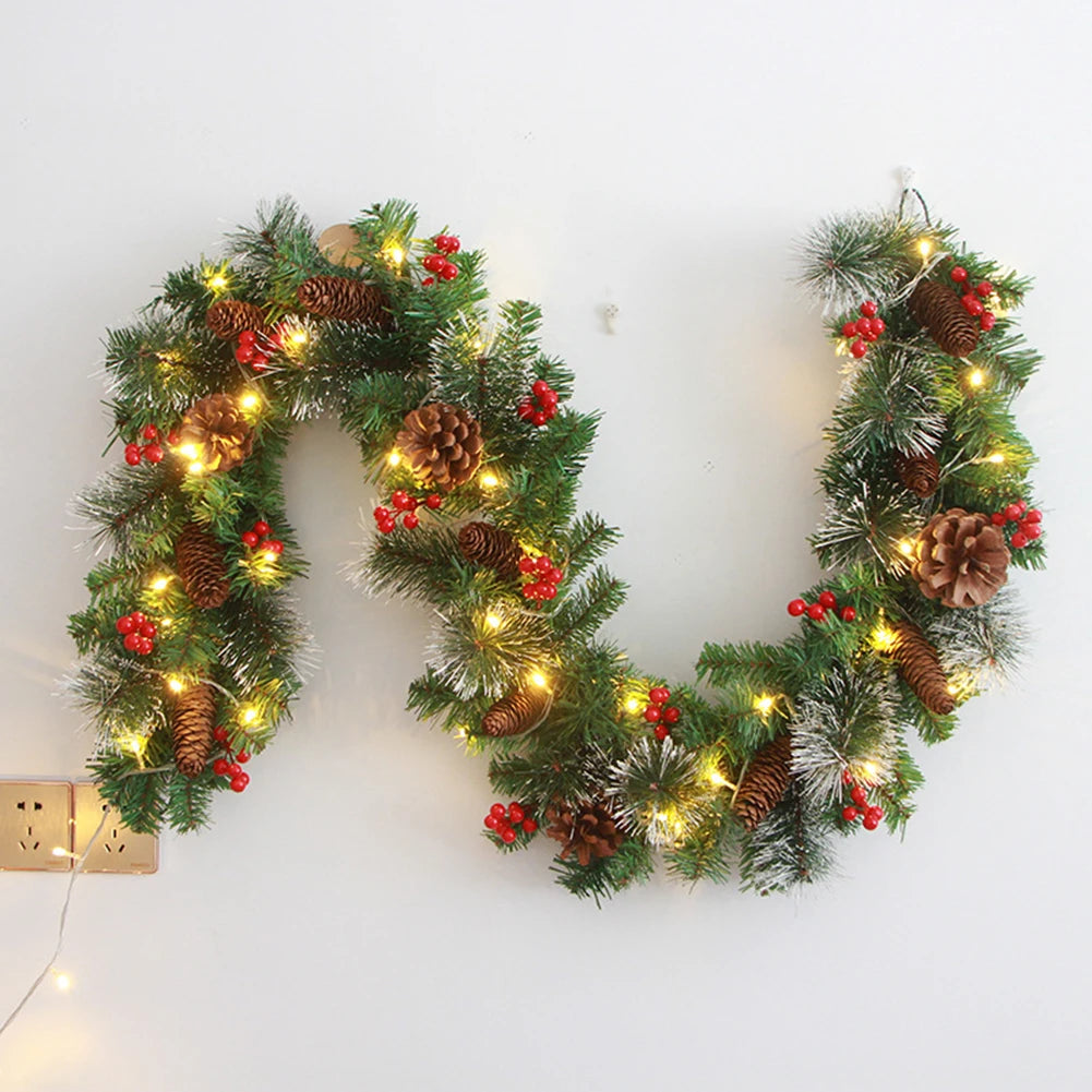 Rattan Festival Garland, 1.8/2.7M, Red Berry Branches, Elegant Party Decoration, Home Wall Door