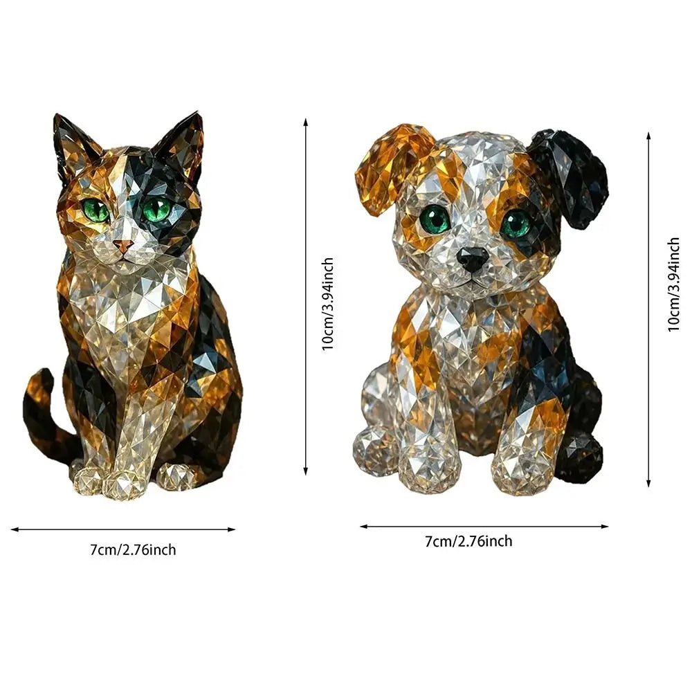 Collection of handmade crystal animal figurines, durable decorative glass sculptures of cats and dogs, glass animal statues
