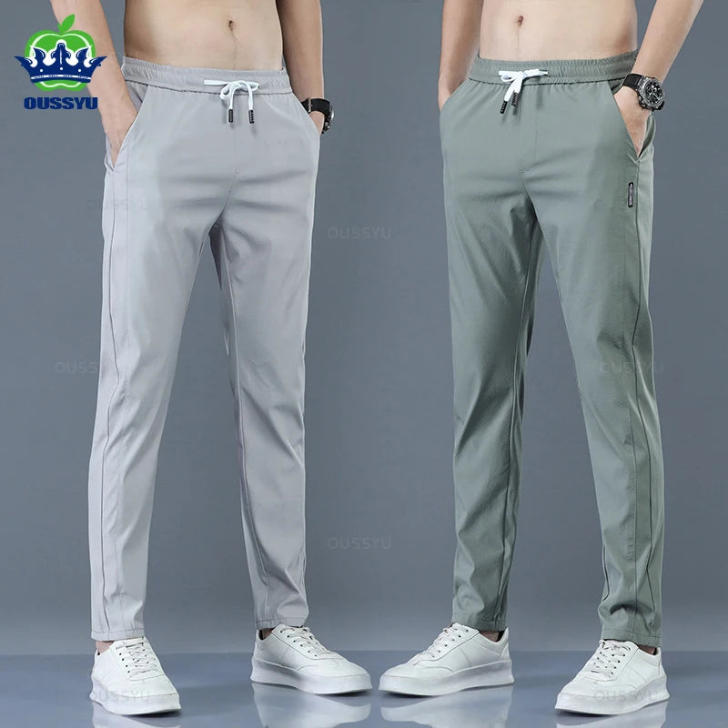 2025 Pantalon pour hommes printemps été nouveau mince vert couleur unie mode poche Applique pleine longueur Pantalon de travail décontracté Pantalon
