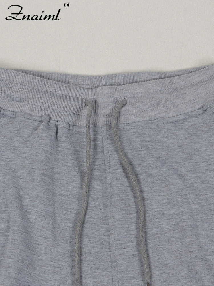 Znaiml gris tenue femmes Sport deux 2 pièces hiver sweat à capuche hauts et pantalons à jambes larges survêtement Streetwear Sportsuit 2025