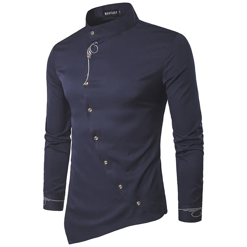 Gothic Men's Shirts, Irregular Button Shirts, Elegant Embroidery, Social Dress Shirt, Men's Streetwear Clothing, Tops
