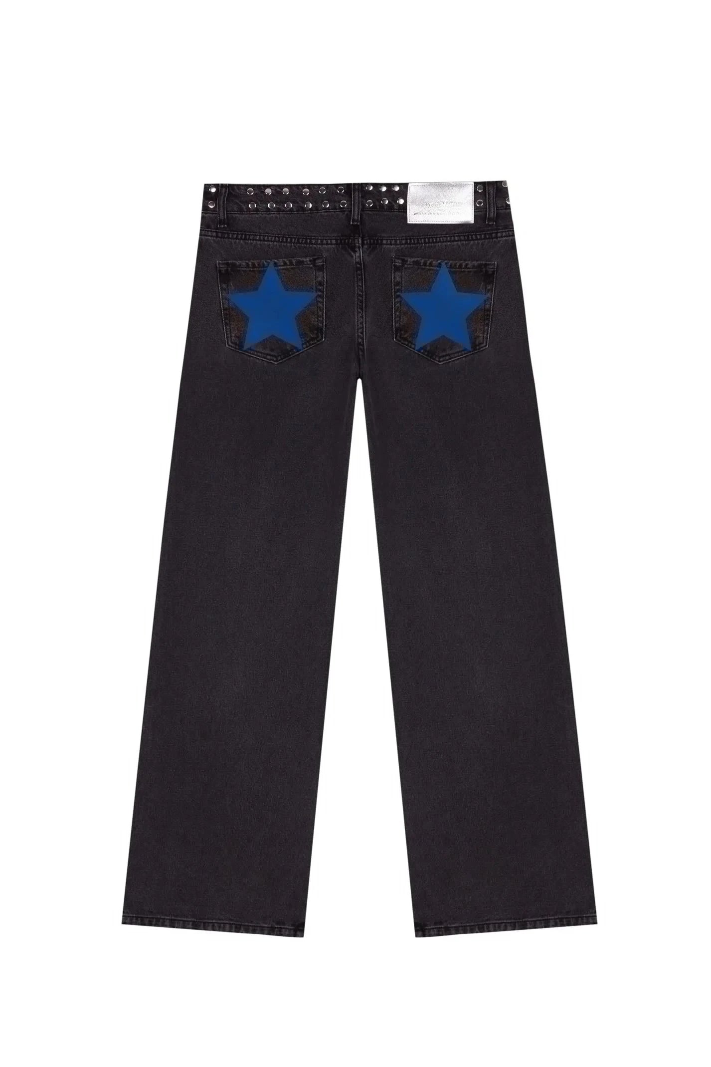 Y2K Vintage jean Flash argent étoile motif métal Rivet jean femme Baggy décontracté jambe droite Denim pantalon Simple femmes vêtements