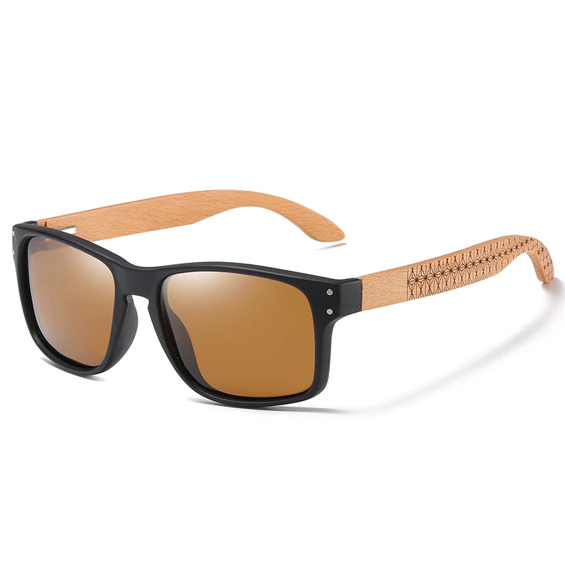 XSW-Lunettes de soleil polarisées faites à la main en bois de hêtre pour hommes, lunettes de soleil de conduite en plein air, charnière renforcée, design de marque, 5527