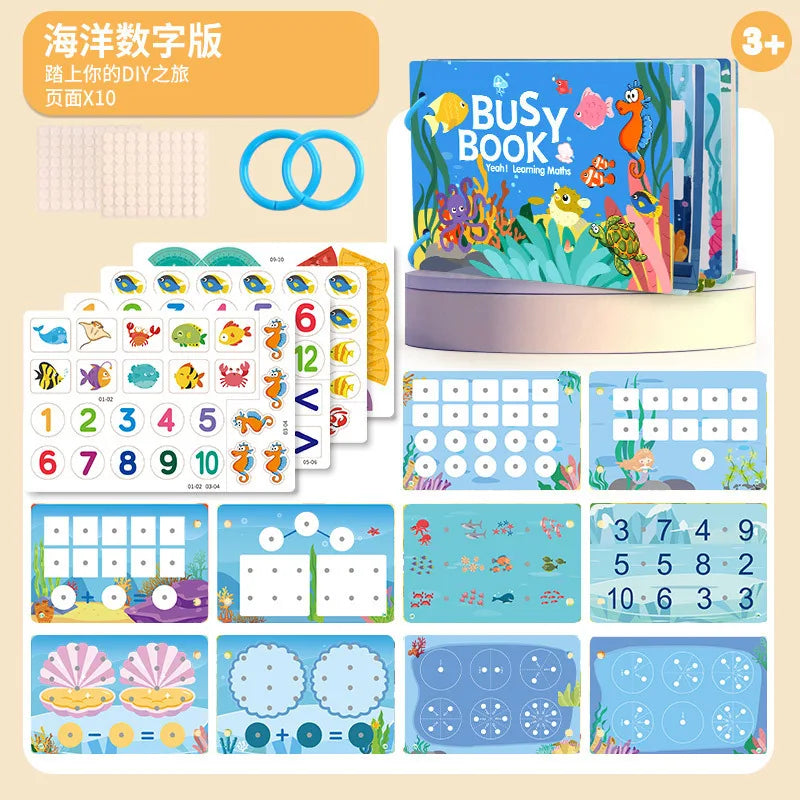 Livre occupé pour les tout-petits âgés de 2 à 6 ans, livre silencieux, activité d'apprentissage préscolaire, autocollant réutilisable et Velcro assorti Montessori Fine Mot
