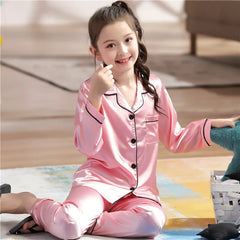 Vêtements pour enfants adolescente rose Satin Pyjamas à manches longues enfants Homewear vêtements garçons solide chemise de nuit soie Pijamas bébé Pjs
