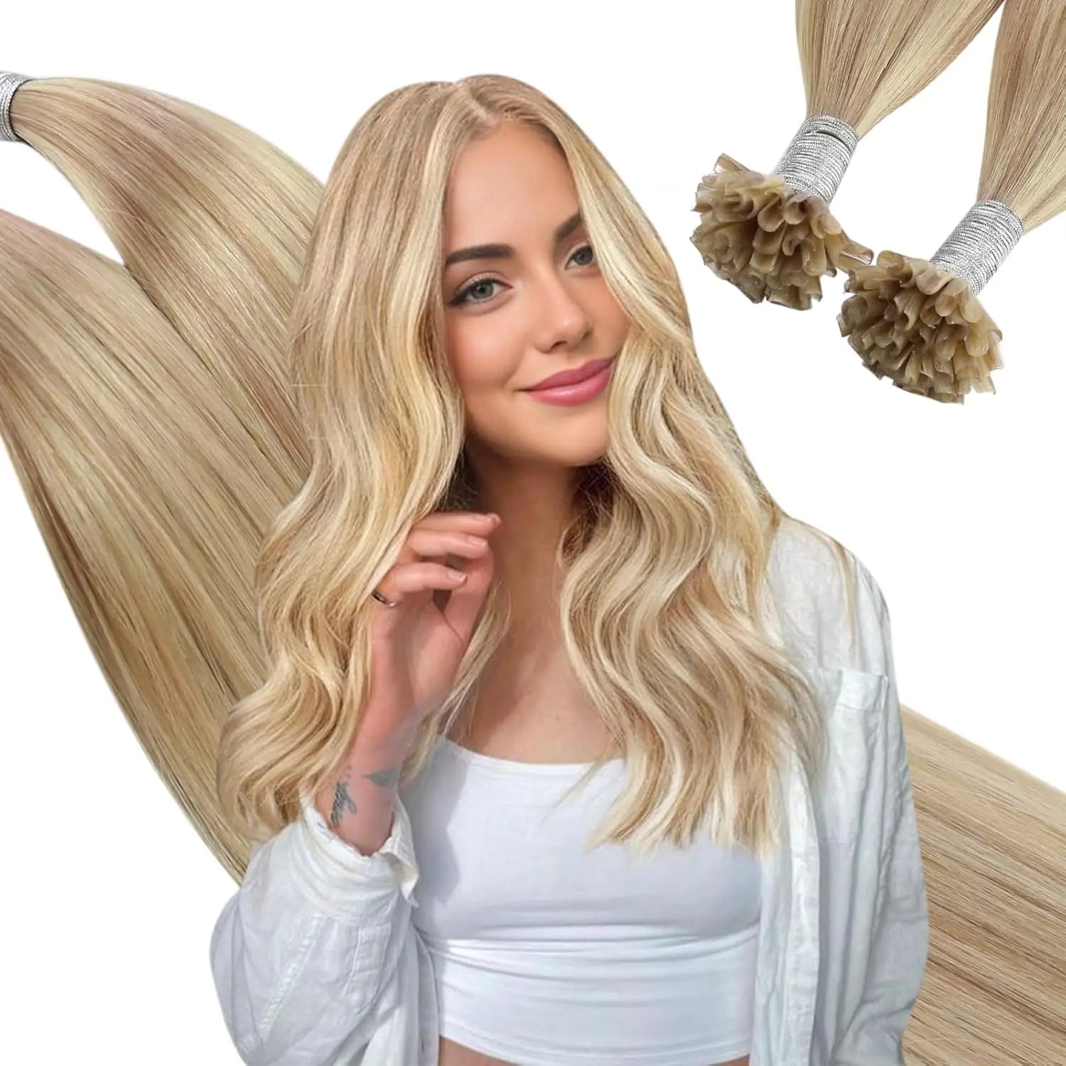 Ugeat U-Tip Human Hair Extensions 1g/s U-Tip Hair for Women 14-24" Pre-Glued Hair Extensions 50g/100g Keratin Tip Hair