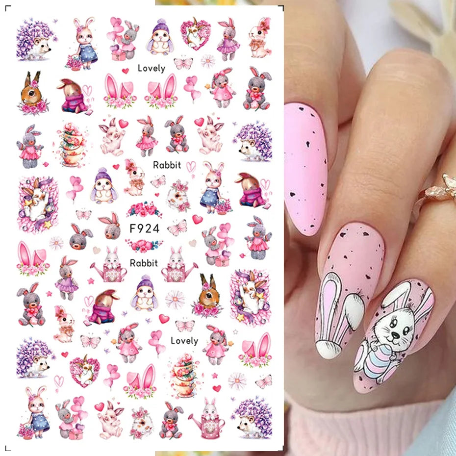 Easter bunny nail stickers, self-adhesive 3D decals, nail art supplies, cartoon character, DIY nail stickers