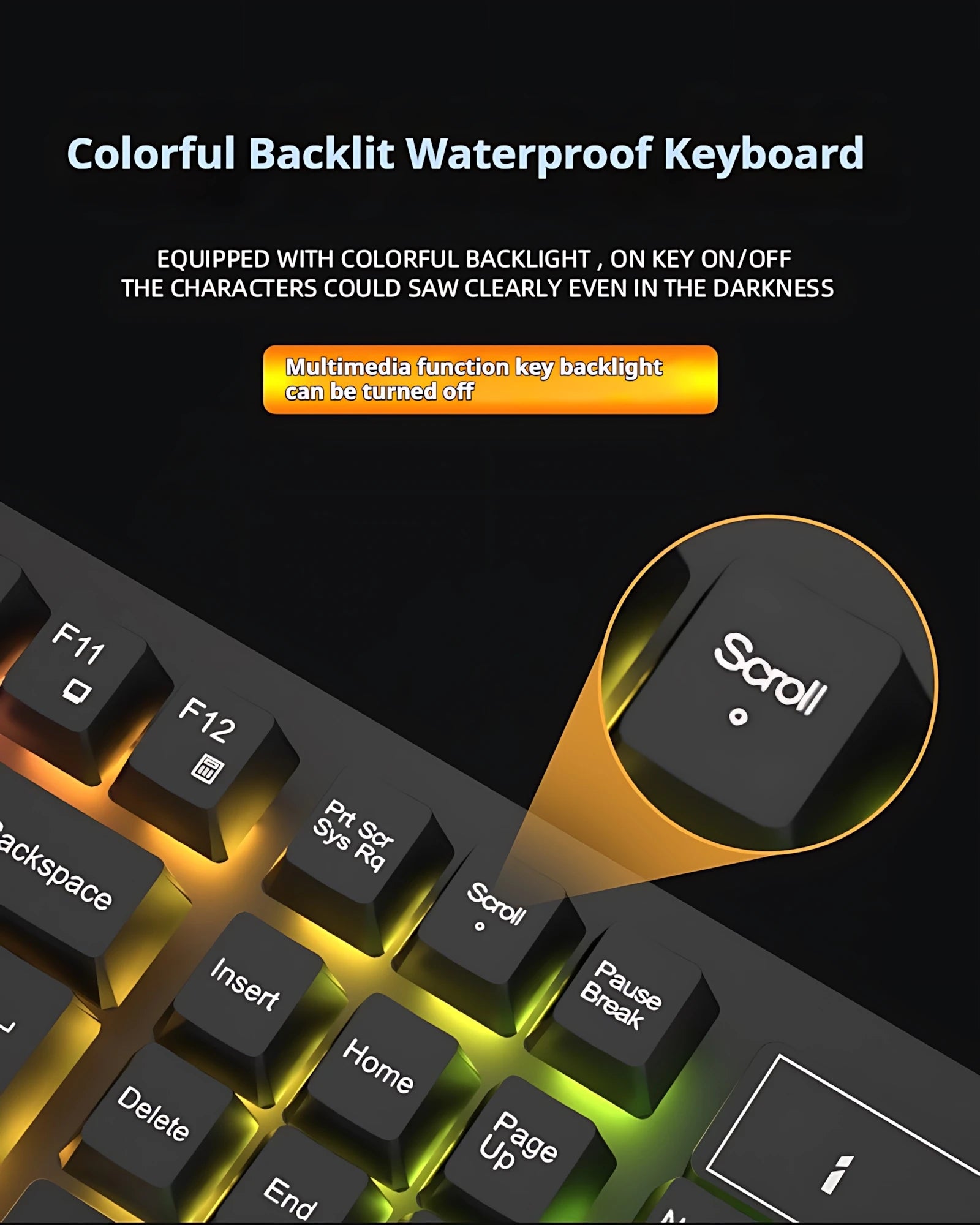 Clavier et souris filaires rétroéclairés arc-en-ciel, capuchons de touches flottants, clavier solide, résistant à l'usure et au toucher confortable pour le bureau d'affaires
