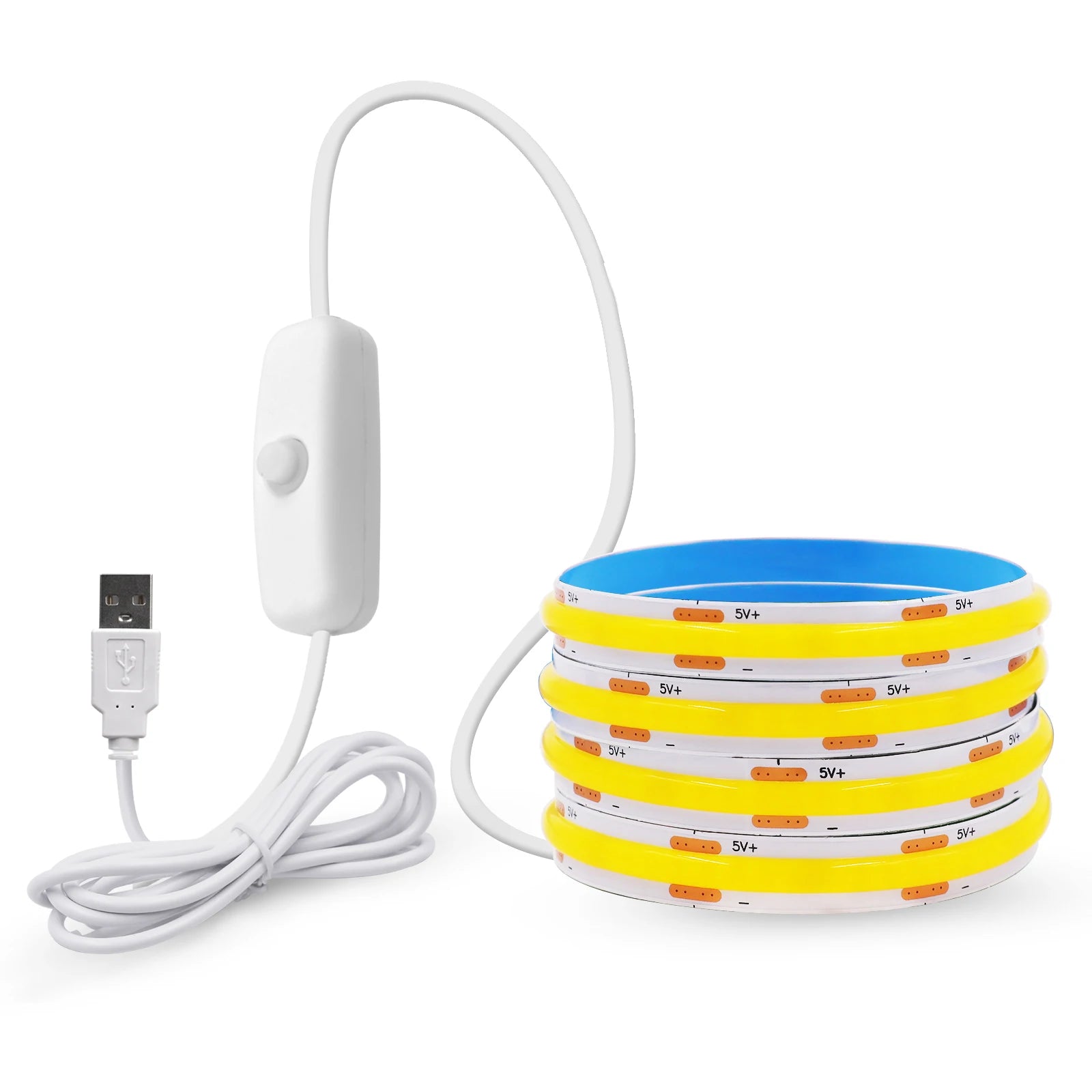 5V USB LED Strip Light, 320 LEDs/M COB, Dimmable Touch Sensor Switch/Push Switch, DIY, TV Mirror, Backlighting, Night Light for Room
