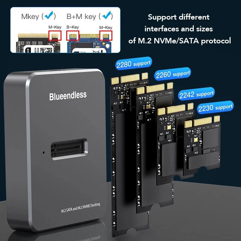 10Gbps M.2 NVMe/SATA SSD Enclosure, External Read and Write Docking Station for PC, 4TB Dual Protocol Solid State Adapter