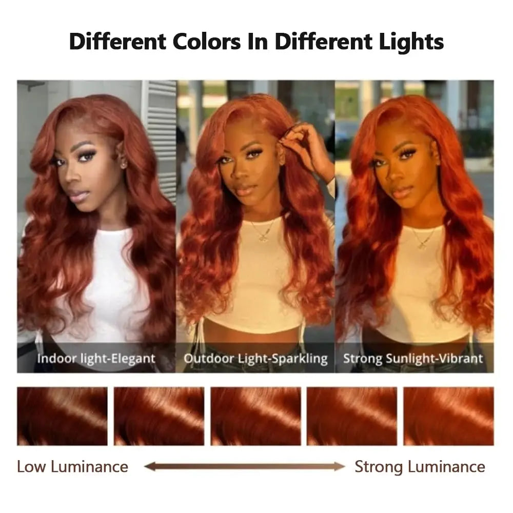 Perruque Lace Front Wig Remy naturelle Body Wave, cheveux humains, Orange gingembre, 36 pouces, 13x6, HD, densité 180%, pre-plucked