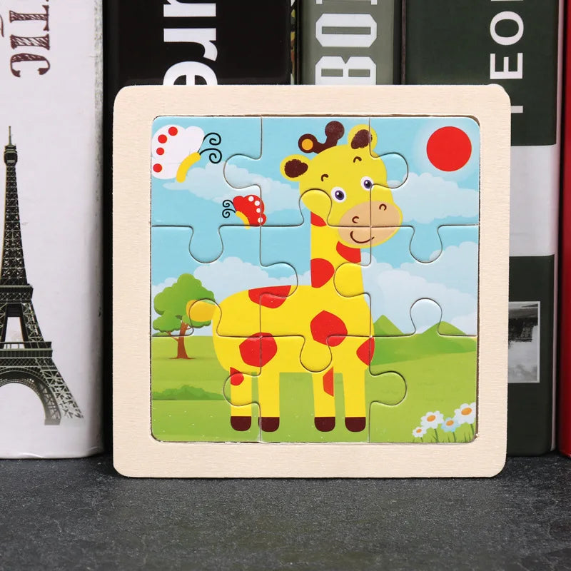 Puzzle 3D en bois pour enfants, bébé, dessin animé, animaux/trafic, jouet éducatif, jouet pour enfants, Puzzle en bois, petite taille 11x11CM