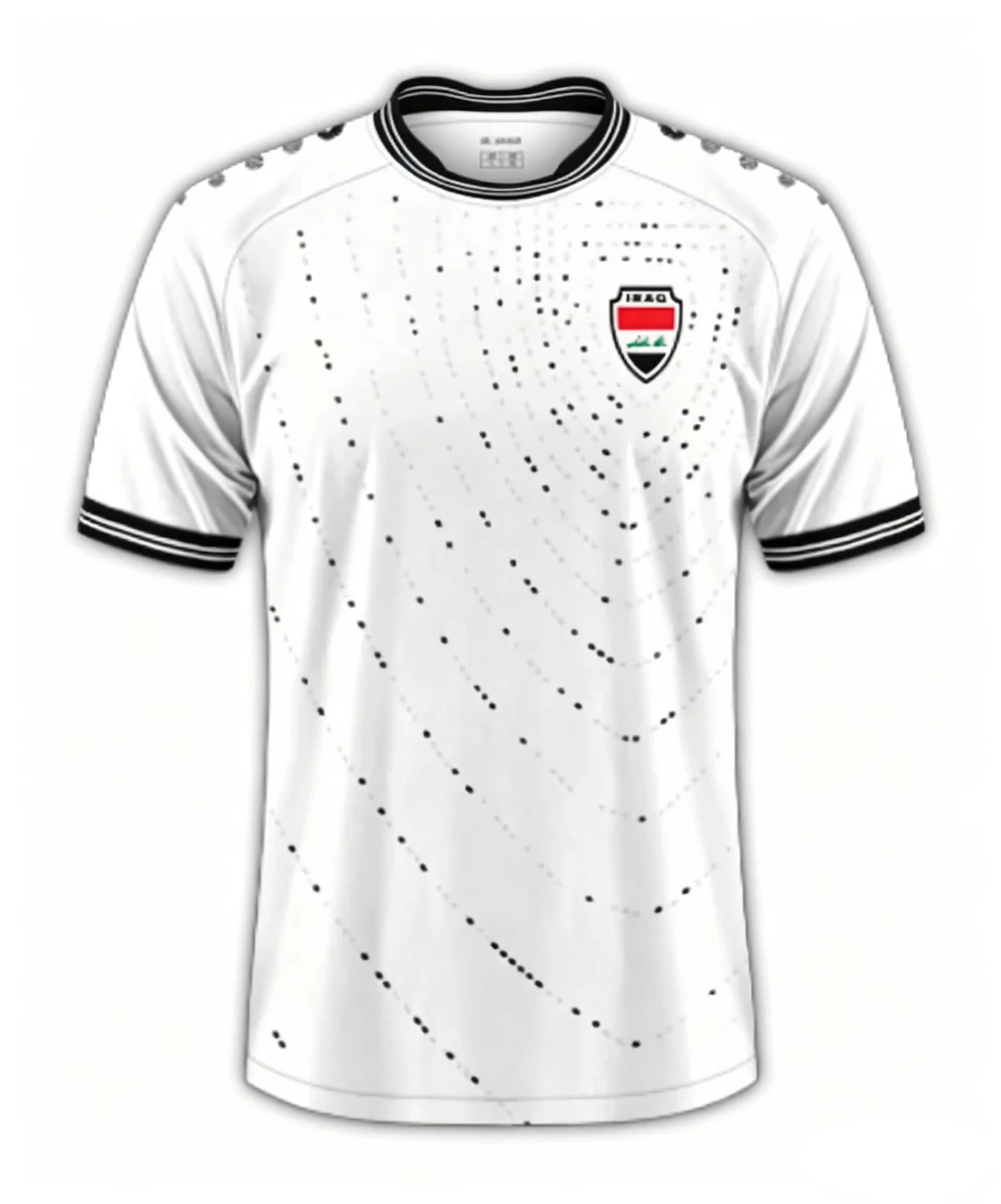 Maillot de football extérieur style Irak 2026, blanc avec bordures noires et motif à pois, haut de sport léger et respirant pour homme