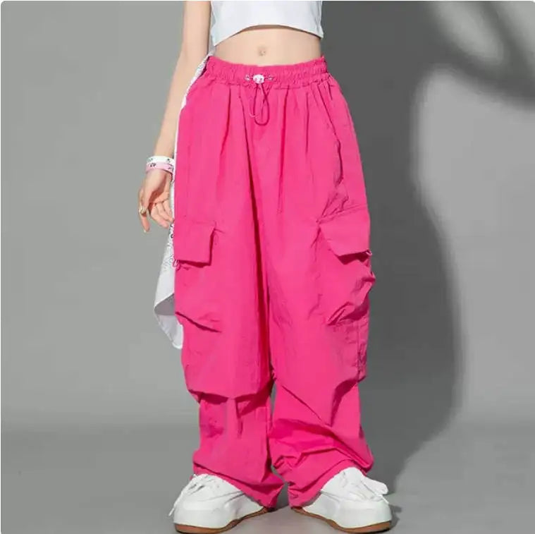 Pantalon de jogging Hip Hop pour enfants de 5 à 14 ans, Cargo pour filles, pantalon droit pour adolescentes, taille haute, Vintage, décontracté, Streetwear, Baggy