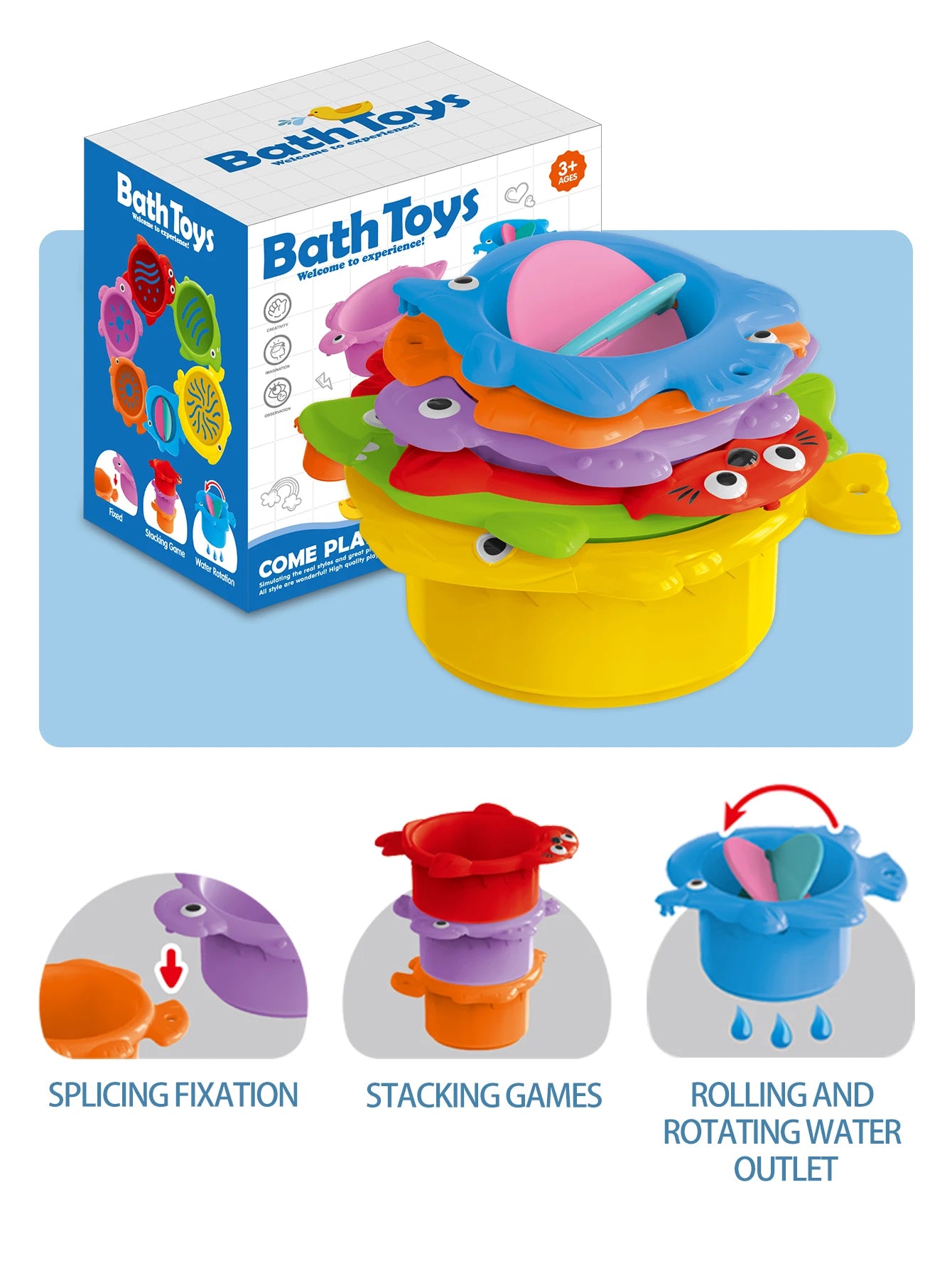 Jouets de bain pour bébé, tasse empilable, jouet pour tout-petits, couleurs aléatoires, tour empilable océan, baignoire, eau, plage, jeu de salle de bain, cadeaux