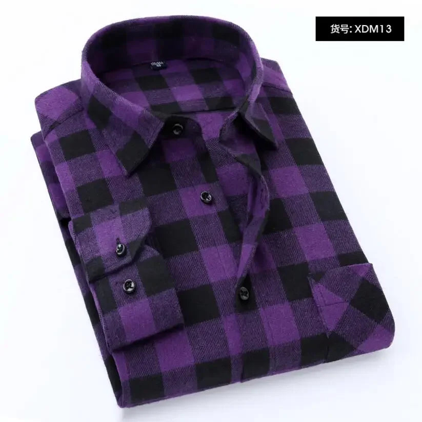 Chemise décontractée en coton à carreaux pour hommes, chemise habillée en glouton, manches longues, coupe couvertes, mode printemps et automne, 2025