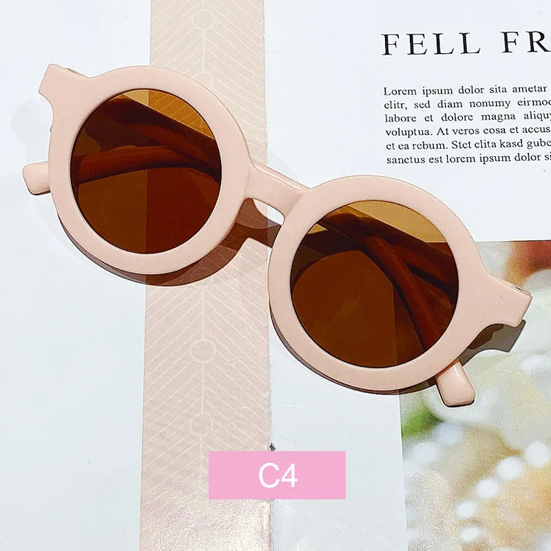 Lunettes de soleil coréennes pour enfants, rétro, monture ronde solide, petit visage, résistant aux ultraviolets, pratique