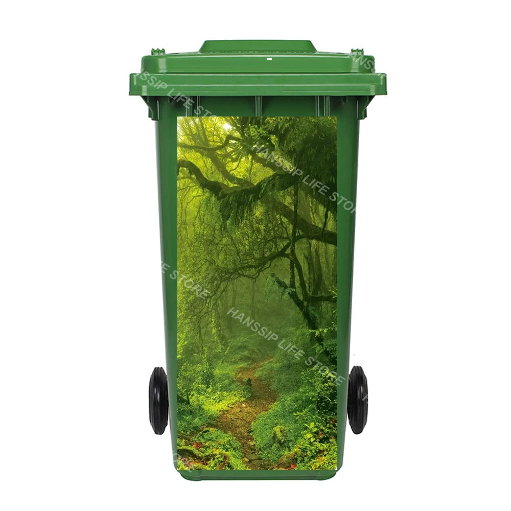 Autocollant imperméable en PVC pour poubelle d'extérieur, plantes tropicales, art mural, autocollants pour poubelle, pingouin et cuir chevelu