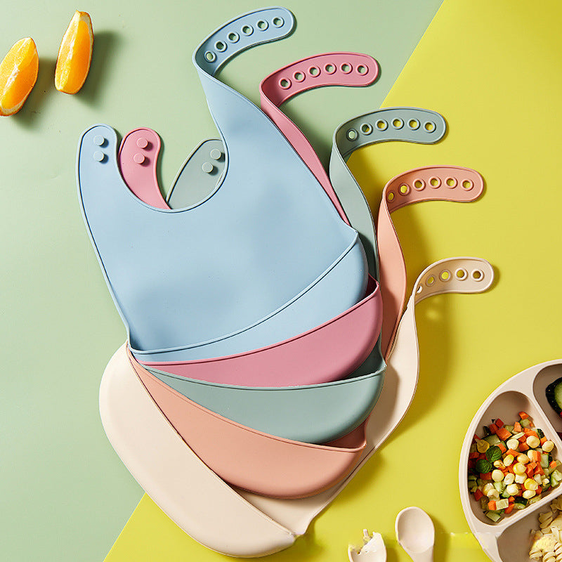 Bavoirs imperméables en Silicone pour bébés, couleur unie, réglage à 6 vitesses, poche de salive, tissus à roter pour enfants, accessoires pour nouveau-nés