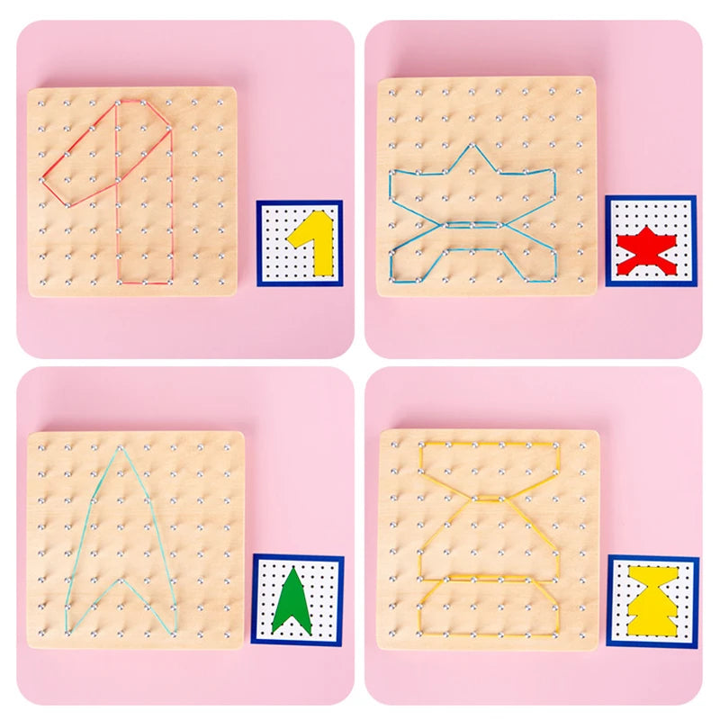 Ensemble de jouets mathématiques en bois pour enfants, bande de caoutchouc de forme géométrique, jeu de planche à air, jouet éducatif créatif Montessori, cadeau de noël fin