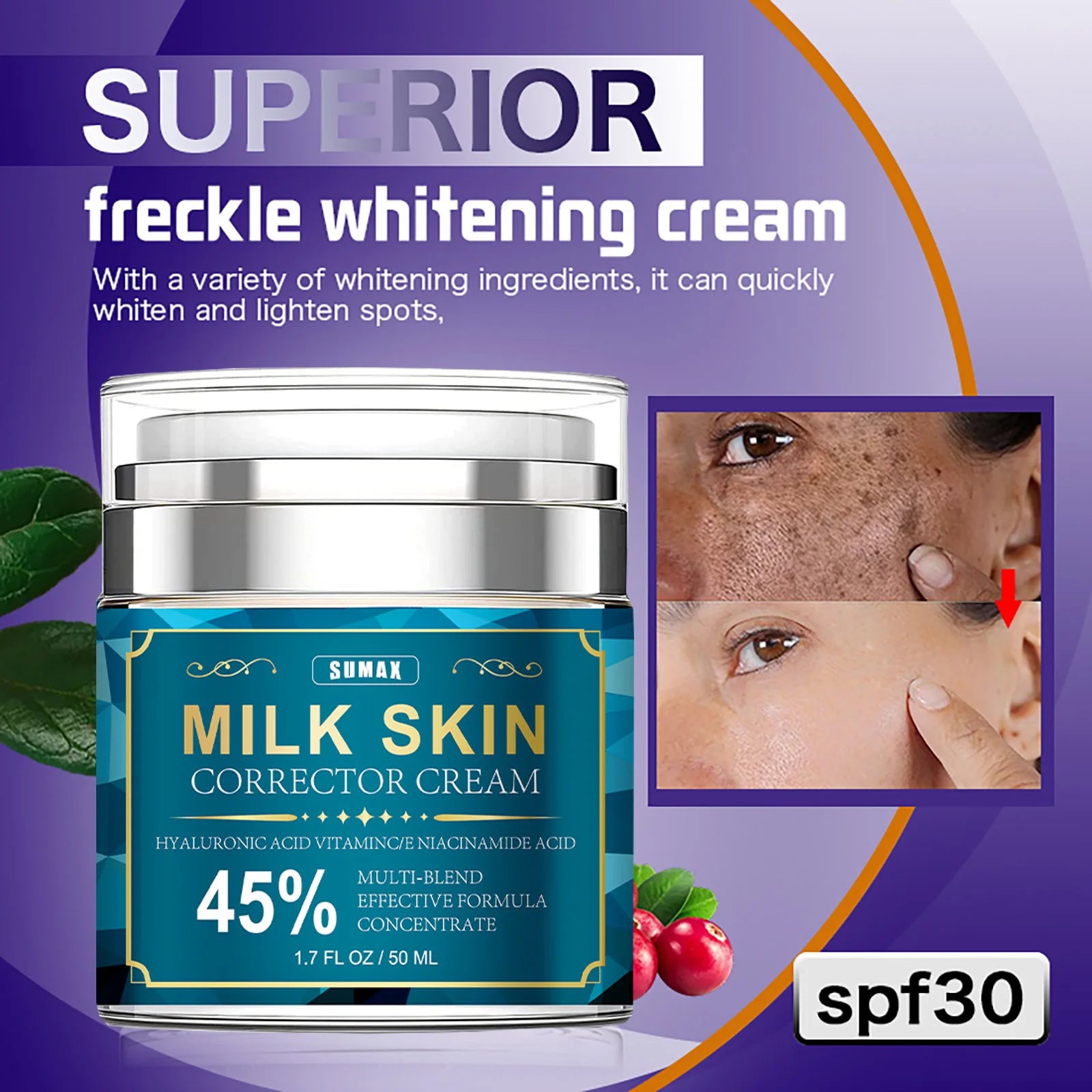 Sumax-Crème pour le visage au collagène de rétinol, soin hydratant à l'acide hyaluronique, raffermissant et éclaircissant à 5%, 50ml