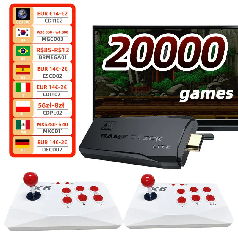 4K HD Arcade Video Game Console, Retro Gaming Stick for MAME FBA PS1 Arcade Emulator with Dual Joysticks