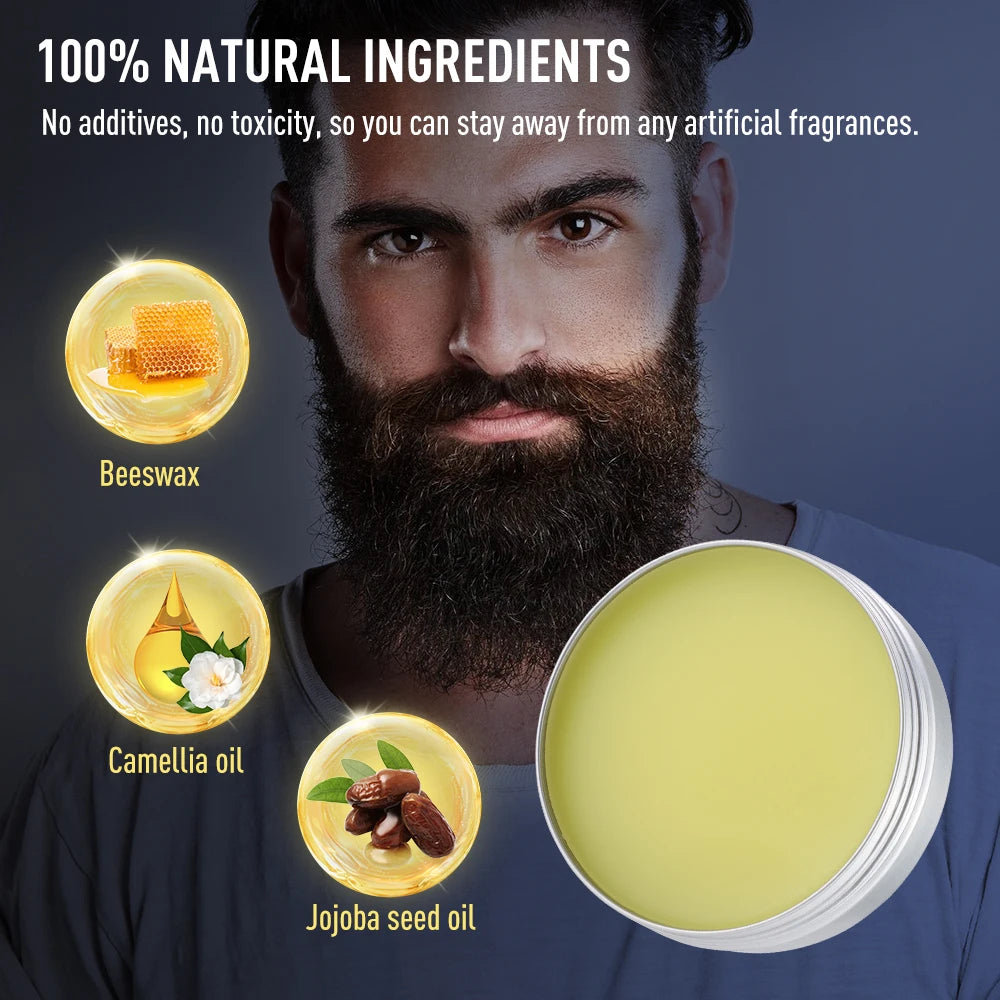 Baume à barbe pour hommes, 60g, cire de croissance des poils du visage, épais, hydratant, nourrissant, crème professionnelle pour moustache, soins pour la barbe